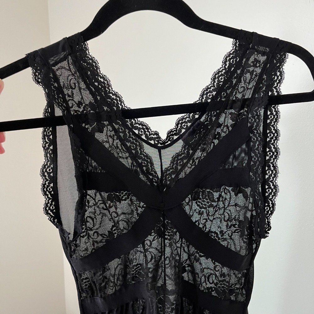 Fredericks of Hollywood Black Lace Chemise Sheer Bodycon Slip Dress Womens Small